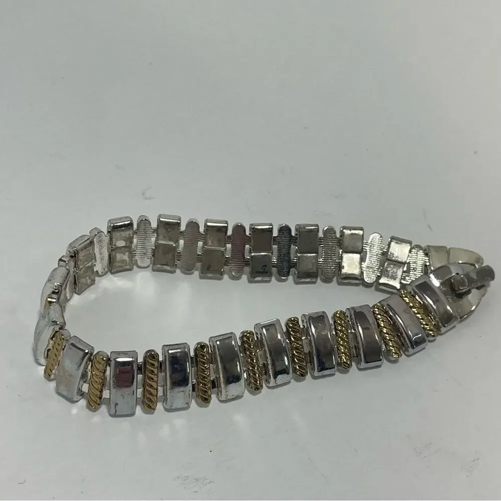 Vintage unmarked gold silver bracelet costume jewelry